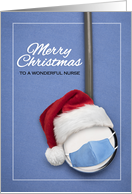 Merry Christmas Nurse Santa Hat and Face Mask on Stethoscope card