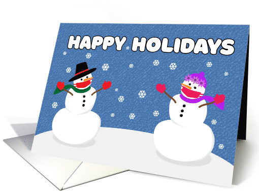 Happy Holidays Snowman Couple in Coronavirus Face Mask card (1659582)