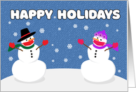 Happy Holidays Snowman Couple in Coronavirus Face Mask card