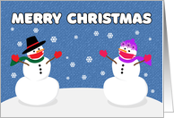 Merry Christmas Snowman Couple in Coronavirus Face Mask card