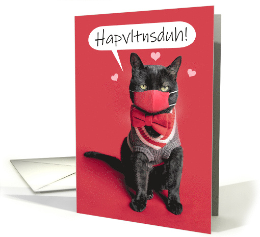 Happy Valentine's Day Cat Talking in Covid Face Mask Humor card
