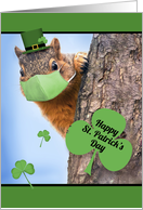 Happy St. Patrick’s Day Squirrel in Covid Face Mask Humor card