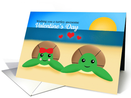 Happy Valentine's Day Sea Turtles on the Beach card (1661628)
