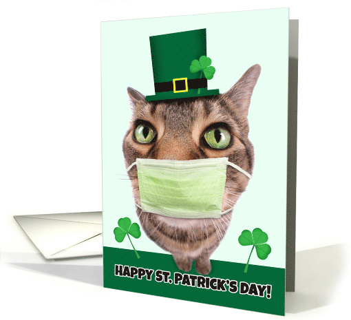 Happy St Patrick's Day Cat in Pandemic Face Mask Humor card (1662286)