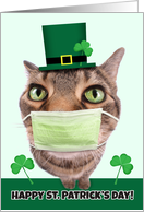 Happy St Patrick’s Day Cat in Pandemic Face Mask Humor card
