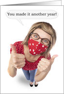 Happy Birthday Funny Woman in Pandemic Face Mask Humor card