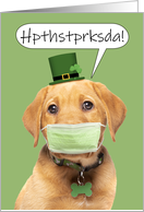 Happy St Patrick’s Day Cute Labrador Puppy in Face Mask Humor card