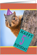 Happy 5th Birthday Cute Squirrel in Party Hat Humor card