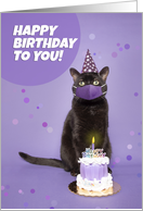 Happy Birthday Black Cat in Pandemic Face Mask Humor card