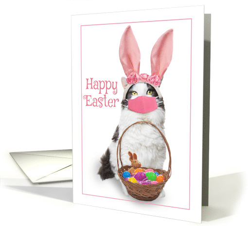 Happy Easter Kitty With Basket Wearing Coronavirus Face Mask card