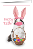 Happy Easter Kitty With Basket Wearing Coronavirus Face Mask card