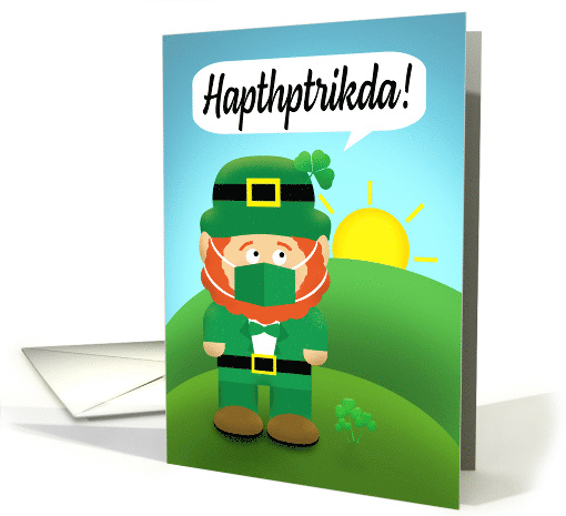 Happy St Patrick's Day Leprechaun in Pandemic Face Mask Humor card