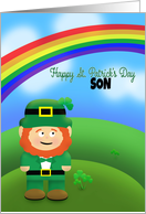Happy St Patrick’s Day Son Leprechaun Under Rainbow card