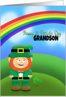 Happy St Patrick’s Day Grandson Leprechaun Under Rainbow card
