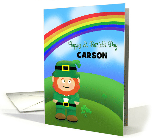 Happy St Patrick's Day Custom Name Leprechaun Under Rainbow card