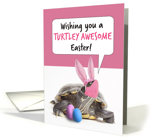Happy Easter Turtle in Pandemic Face Mask and Bunny Ears card