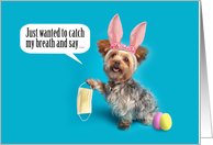 Happy Easter Yorkie Taking Pandemic Face Mask Off Humor card