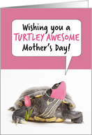 Happy Mother’s Day Cute Turtle in Covid 19 Face Mask With Tulip Humor card