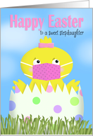 Happy Easter Stepdaughter Girl Chick in Egg Wearing Covid-19 Face Mask card