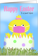 Happy Easter Niece Girl Chick in Egg Wearing Covid-19 Face Mask card