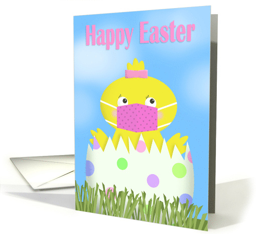 Happy Easter Anyone Girl Chick in Covid-19 Face Mask card (1674242)