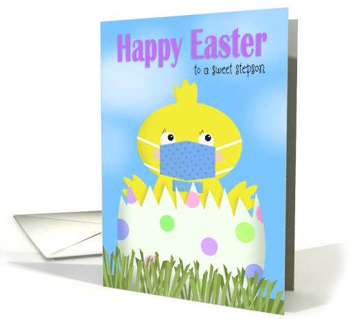 Happy Easter Stepson Boy Chick in Covid-19 Face Mask card (1674250)