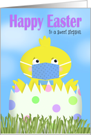 Happy Easter Stepson Boy Chick in Covid-19 Face Mask card