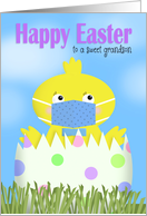 Happy Easter Grandson Boy Chick in Covid-19 Face Mask card