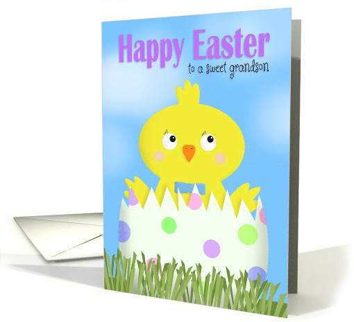 Happy Easter Grandson Cute Boy Chick in Egg card (1674382)