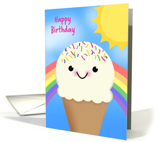 Happy Birthday Ice Cream Cone With Rainbow and Sunshine card (1674632)