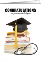Congratulations on Your Medical Degree Grad Cap on Stack of Books card