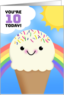 Happy 10th Birthday Happy Ice Cream Cone With Rainbow and Sun card