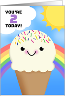 Happy 2nd Birthday Happy Ice Cream Cone With Rainbow and Sun card