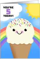 Happy 5th Birthday Happy Ice Cream Cone With Rainbow and Sun card