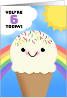 Happy 6th Birthday Happy Ice Cream Cone With Rainbow and Sun card