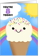 Happy 8th Birthday Happy Ice Cream Cone With Rainbow and Sun card