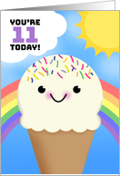 Happy 11th Birthday Happy Ice Cream Cone With Rainbow and Sun card