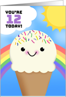 Happy 12th Birthday Happy Ice Cream Cone With Rainbow and Sun card