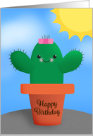 Happy Birthday Cute Girl Cactus in Pot Illustration card