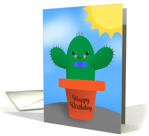 Happy Birthday Cute Boy Cactus in Pot Illustration card (1676142)