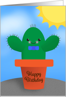Happy Birthday Cute Boy Cactus in Pot Illustration card