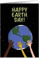 Happy Earth Day Hands Holding Planet in Space Illustration card
