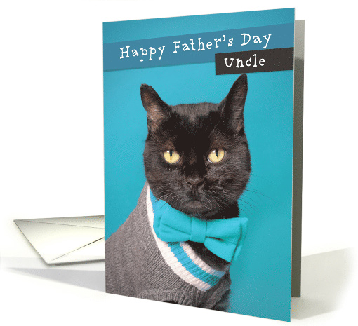 Happy Father's Day Uncle Cute Cat in Sweater and Bow Tie Humor card