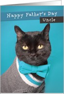 Happy Father’s Day Uncle Cute Cat in Sweater and Bow Tie Humor card