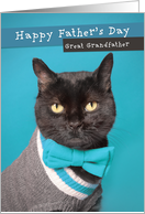 Happy Father’s Day Great Grandfather Cat in Sweater and Bow Tie Humor card