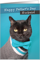 Happy Father’s Day Husband Cute Cat in Sweater and Bow Tie Humor card