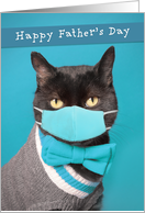 Happy Father’s Day Cat Coronavirus Mask and Sweater and Bow Tie Humor card