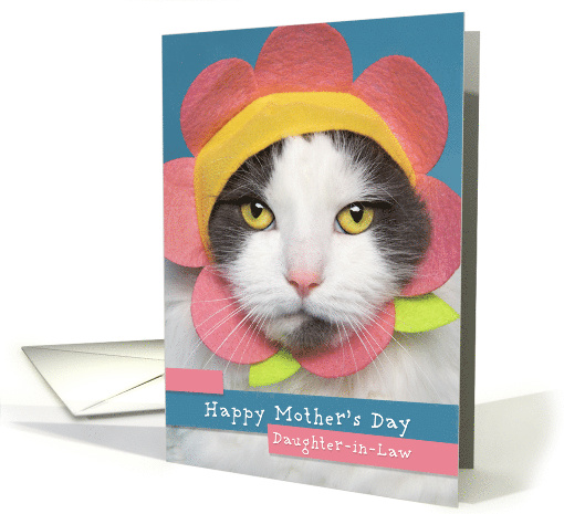 Happy Mother's Day Daughter In Law Cute Cat in Flower Hat Humor card