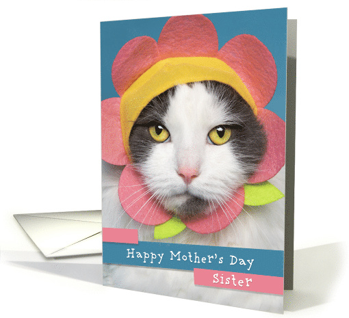 Happy Mother's Day Sister Cute Cat in Flower Hat Humor card (1677578)