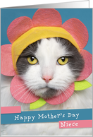 Happy Mother’s Day Niece Cute Cat in Flower Hat Humor card